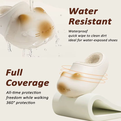New Waterproof Cat Slippers Warm Bottom Cat Paw Kitty Mules Fluffy Closed Toe Cat Paw Slippers Outdoor Indoor